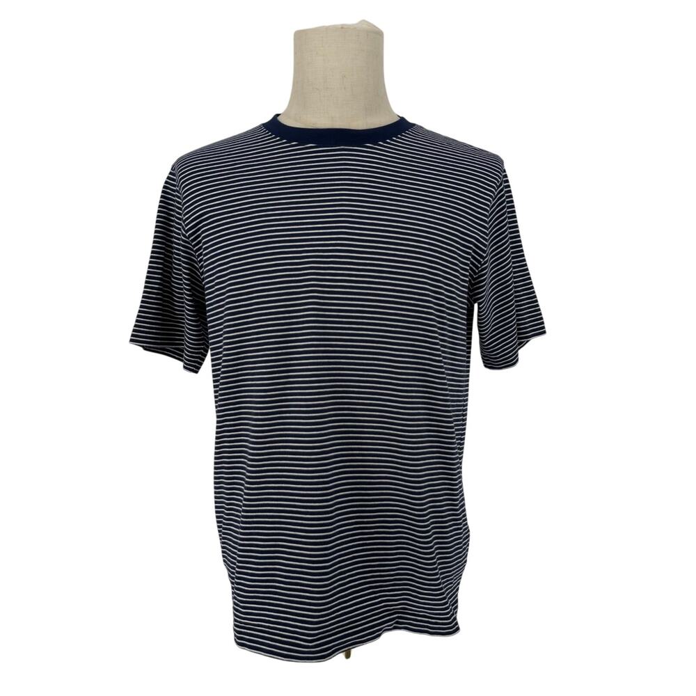 Land's End Casual Crew Neck Super T-Shirt Men's Size M Navy Blue White Stripe